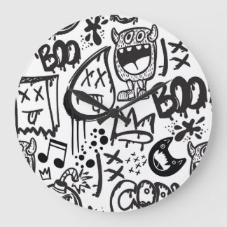 Monster Boys: Hand Drawn Pattern Large Clock