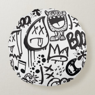 Monster Boys: Hand Drawn Pattern Round Cushion