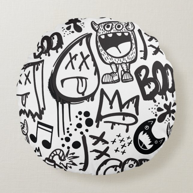 Monster Boys: Hand Drawn Pattern Round Cushion (Front)