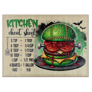Monster Burger & Kitchen Cheat Sheet Cutting Board