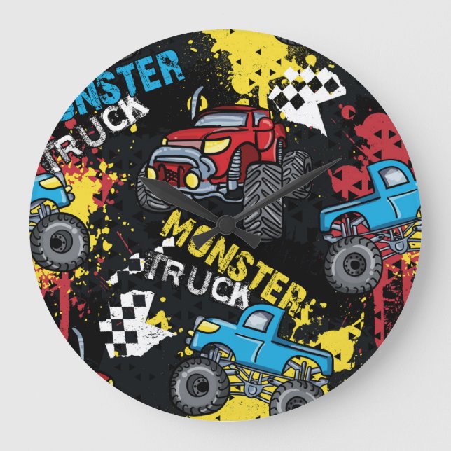 Monster Car: Abstract Childish Pattern Large Clock (Front)