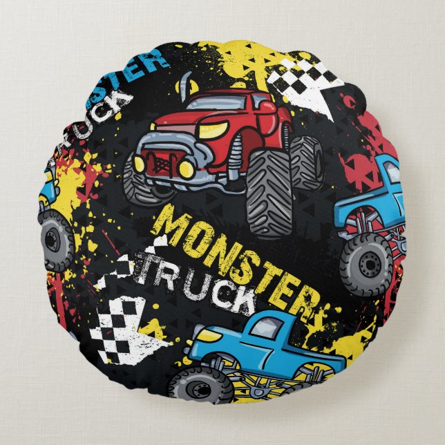 Monster Car: Abstract Childish Pattern Round Cushion (Front)