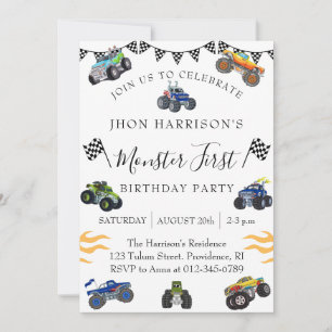 Monster Car Kids Birthday Party Invitation