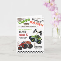 Monster Car Truck Kids Birthday Folded Card