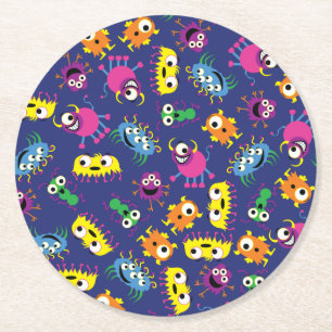 Monster Cute Funny 1st Birthday Party Theme Round Paper Coaster