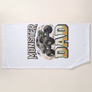 Monster Dad Monster Truck Vintage Vector Shirt Des Beach Towel