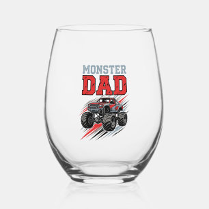 Monster Dad Vintage Monster Truck Shirt Design_1 Stemless Wine Glass