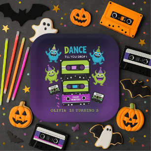 Monster Dance Party Birthday Neon Boogie Monsters Paper Plate