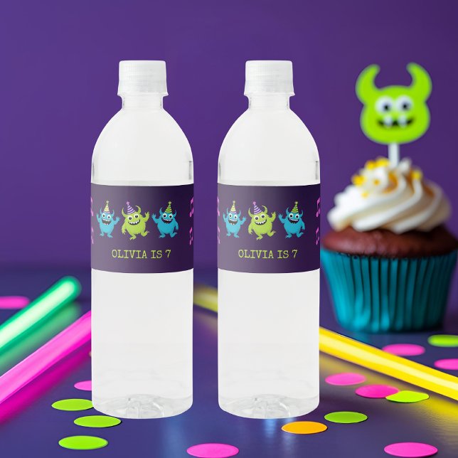 Monster Dance Party Birthday Water Bottle Label (Creator Uploaded)