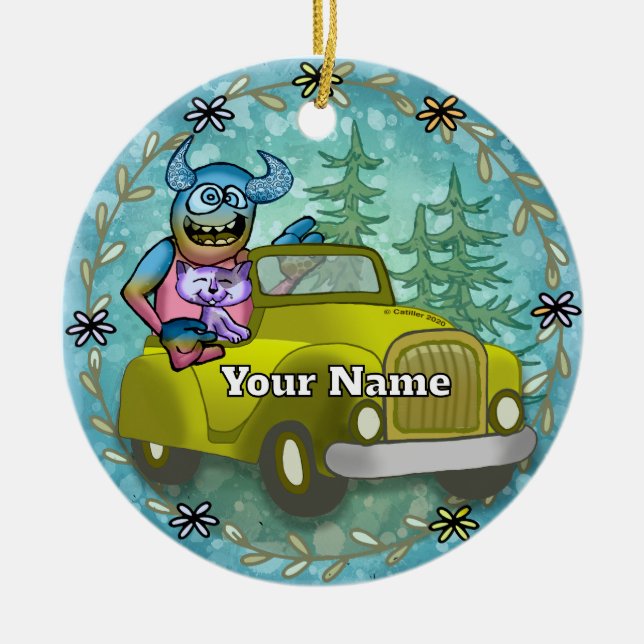 Monster Driving Car Ceramic Tree Decoration (Front)