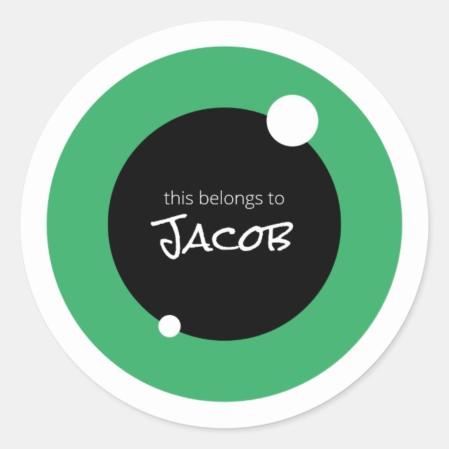 Monster Eye Custom Name School belongings Classic Round Sticker (Front)