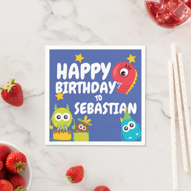 Monster Fun Nine Year Old Birthday Personalised Napkin (Insitu)