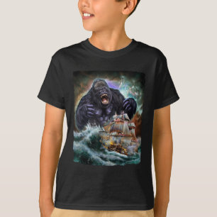 Monster Gorilla As Kraken Attack A War Ship At Hig T-Shirt