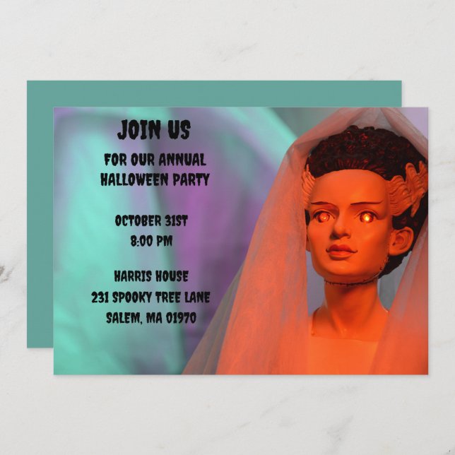 Monster Green and Red Bride of Frankenstein  Invitation (Front/Back)