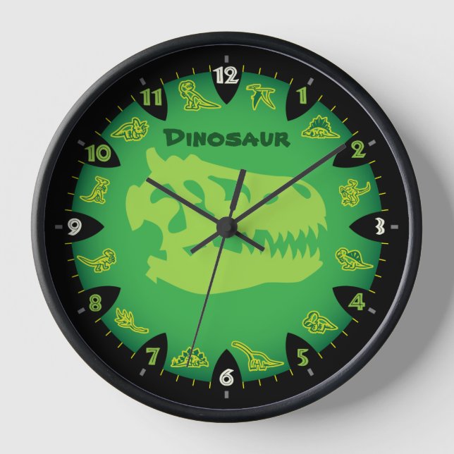 Monster Green Dinosaur Wall Clock (Front)
