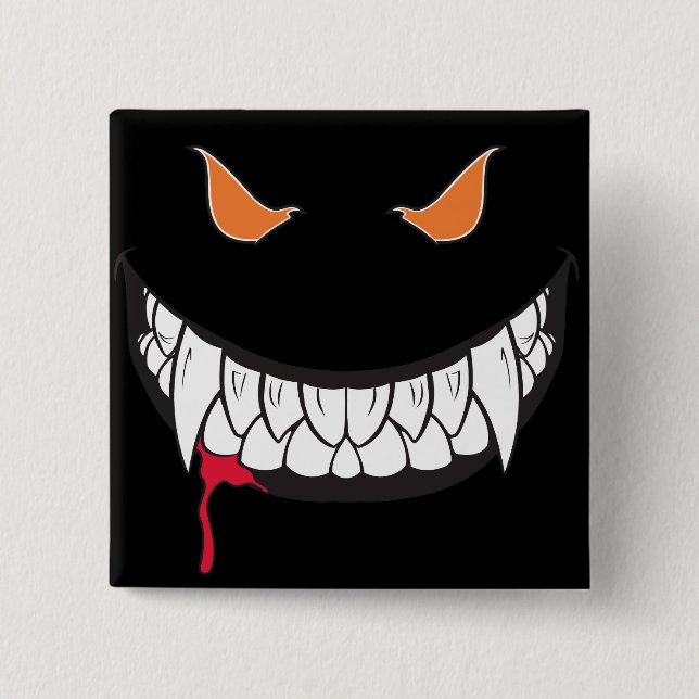 Monster Grin Black Square Button (Front)