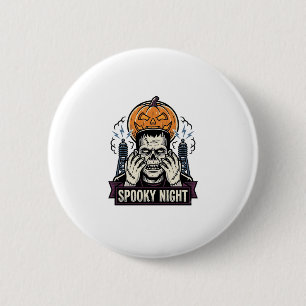 Monster Halloween Shirt with Pumpkin Moon Engravin 6 Cm Round Badge