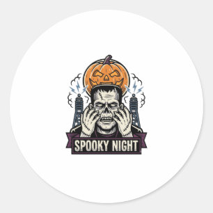Monster Halloween Shirt with Pumpkin Moon Engravin Classic Round Sticker