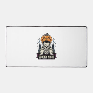 Monster Halloween Shirt with Pumpkin Moon Engravin Desk Mat