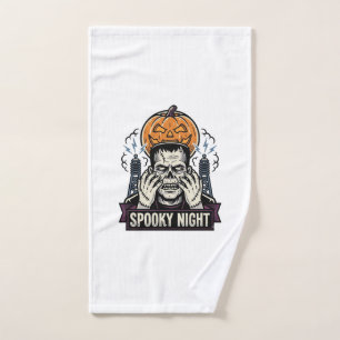 Monster Halloween Shirt with Pumpkin Moon Engravin Hand Towel