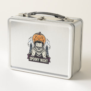 Monster Halloween Shirt with Pumpkin Moon Engravin Metal Lunch Box