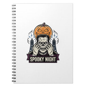 Monster Halloween Shirt with Pumpkin Moon Engravin Notebook