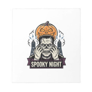 Monster Halloween Shirt with Pumpkin Moon Engravin Notepad