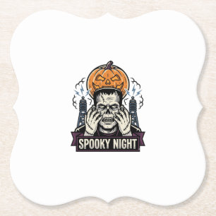 Monster Halloween Shirt with Pumpkin Moon Engravin Paper Coaster