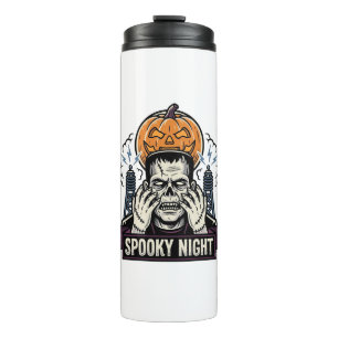Monster Halloween Shirt with Pumpkin Moon Engravin Thermal Tumbler