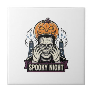 Monster Halloween Shirt with Pumpkin Moon Engravin Tile