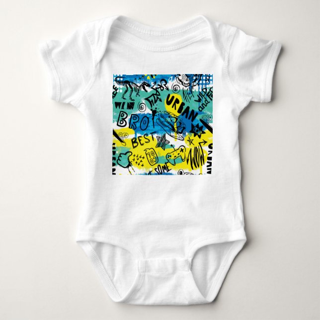 Monster Hand Drawn Kids Pattern Baby Bodysuit (Front)