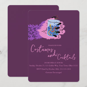 Monster Hand Worm Cocktails and Costumes Halloween Invitation