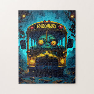 Monster Horror Bus Blue Yellow Jigsaw Puzzle