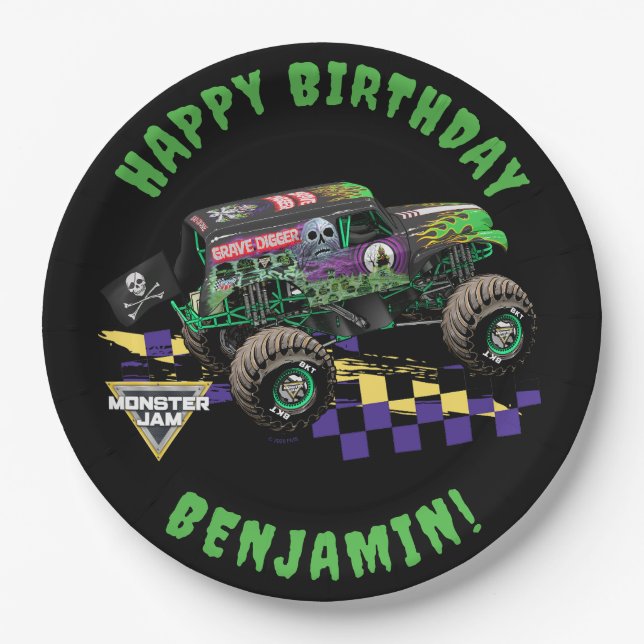 Monster Jam Grave Digger Birthday Paper Plate (Front)