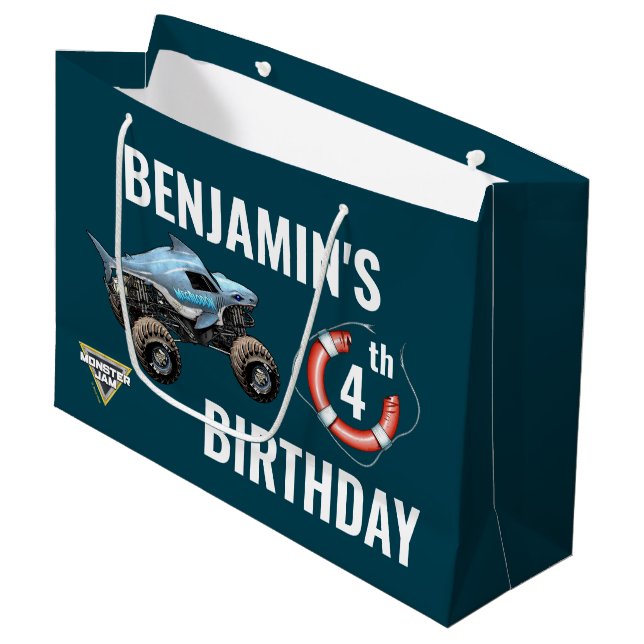 Monster Jam Megalodon Birthday Large Gift Bag (Front Angled)