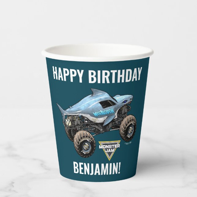 Monster Jam Megalodon Birthday Paper Cups (Front)