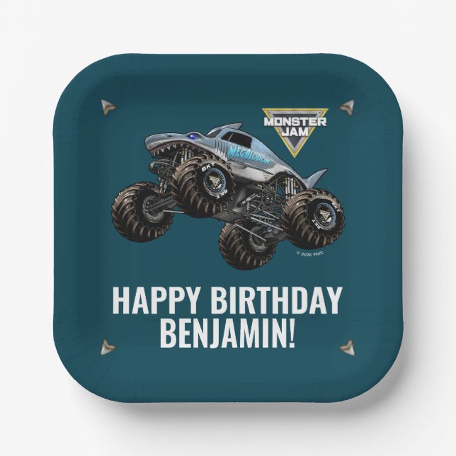 Monster Jam Megalodon Birthday Paper Plate (Front)
