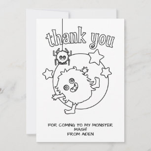 Monster Kids Coloring Card Party Favor Thank You