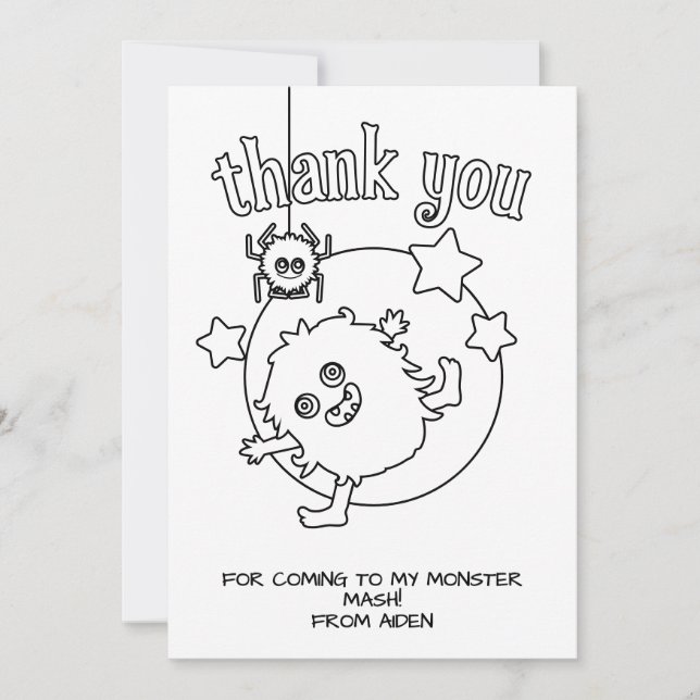 Monster Kids Colouring Card Party Favour Thank You (Front)