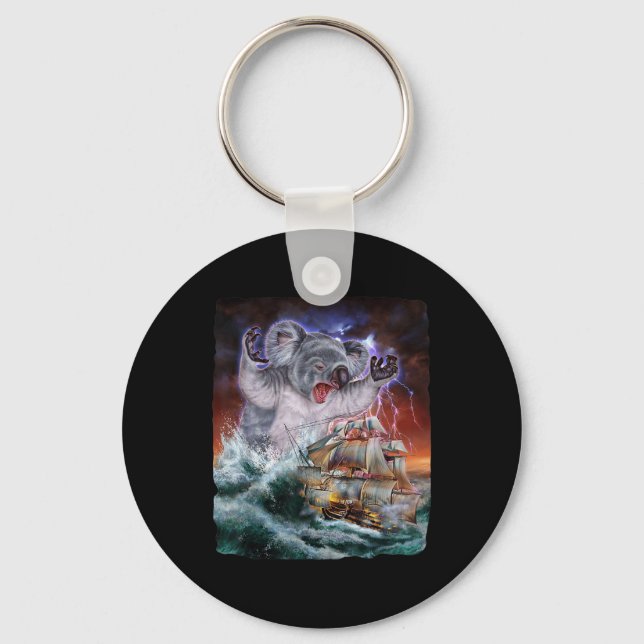 Monster Koala As Kraken Attack A War Ship At High  Key Ring (Front)