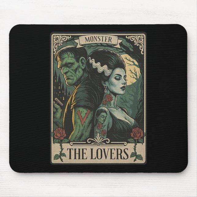 Monster Lovers Tarot Card Gothic Frankenstein Hall Mouse Pad (Front)
