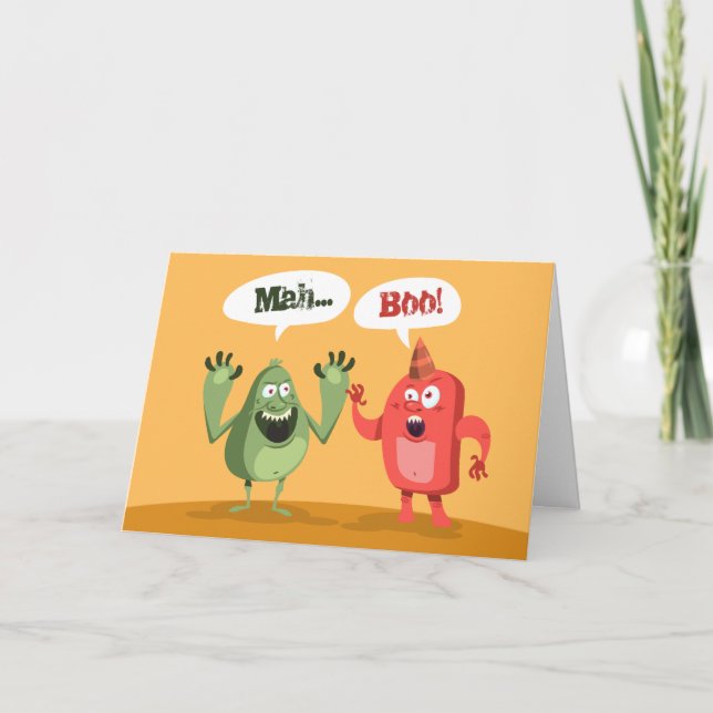 Monster Mah Boo Pun Valentines Day Holiday Card (Front)