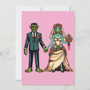 Monster Man & Monster Woman Bride And Groom  Art  Holiday Card