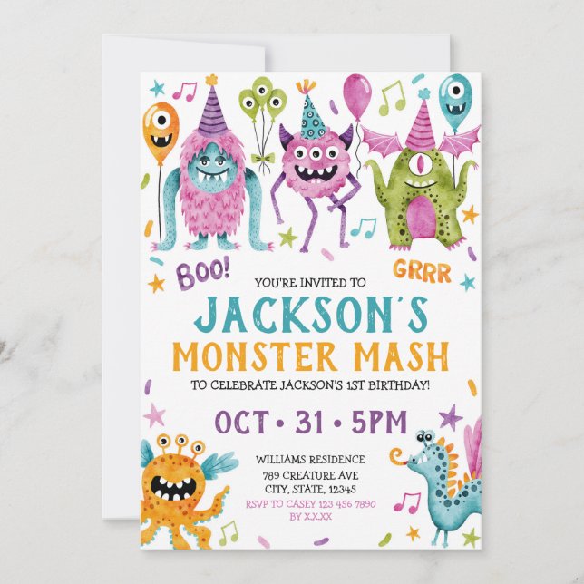 Monster Mash Boy's First Birthday Party Invitation (Front)