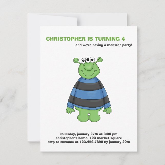 Monster Mash · Green Three-Eyed Monster Invitation (Front)