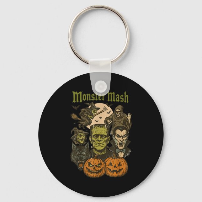 Monster Mash Retro Halloween Funny Monster Soky Wo Key Ring (Front)