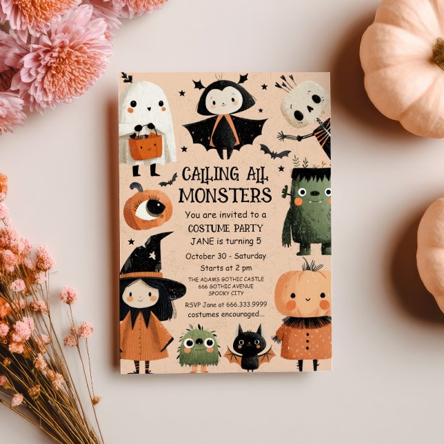 Monster Mash Watercolor Halloween Birthday Party  Invitation (Creator Uploaded)