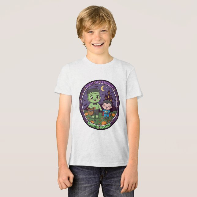 Monster Mashup Treat or Tremble T-Shirt, Cute Fran Tri-Blend Shirt (Front Full)