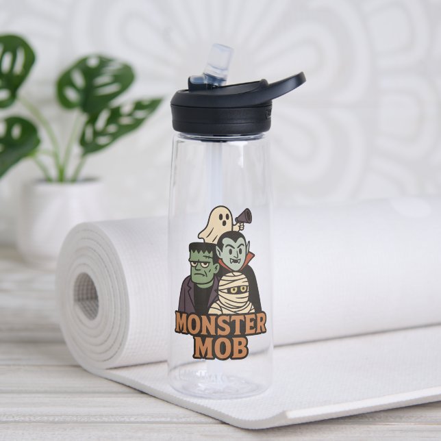 Monster Mob Retro Halloween Vampire Mummy Ghost Water Bottle (Yoga (Rotated))