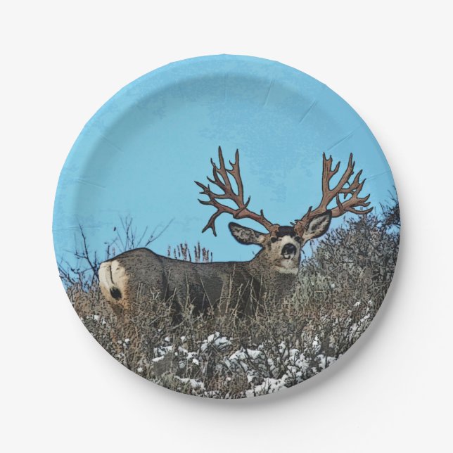 Monster mule deer buck paper plate (Front)